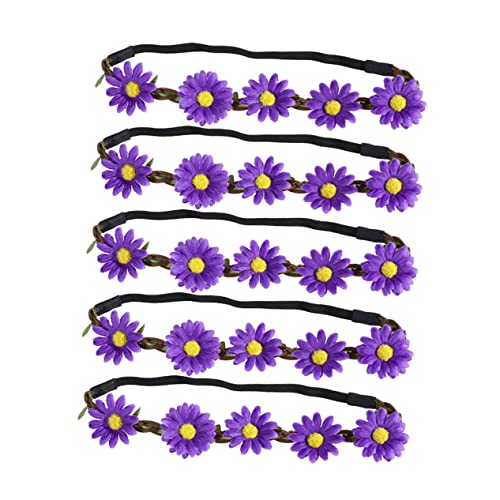 Beaupretty 5st Blumen-haarschmuck Blumenstirnbänder Für Frauen Boho Blumen Stirnband Blumenhaarkranz Blumenstirnband Sonnenblumen-stirnbänder Für Mädchen Zubehör Krone Fräulein Violett von Beaupretty