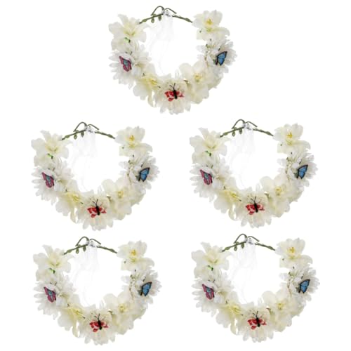 Beaupretty 5st Schmetterlingskranz Stirnband Hawaiianische Blumenkrone Haar Blumen Blumenstirnband Für Frauen Feen-accessoires Für Frauen Blumenkronen-kit Feenkrone Strandresort Mädchen Stoff von Beaupretty