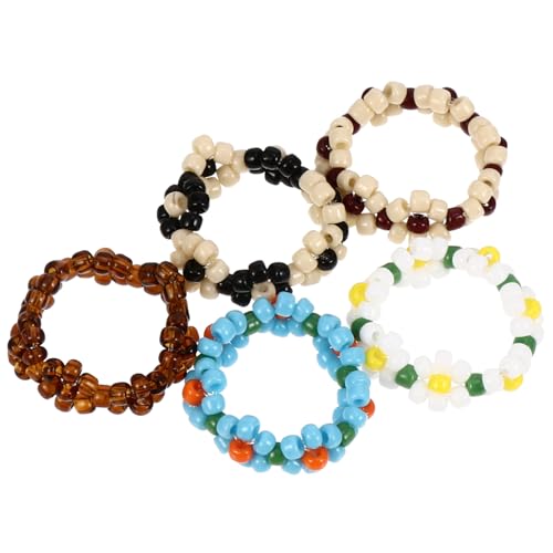 Beaupretty 5 Stück Teiliges Damen Schmuck Ringe Blumenperlen Design Komfortabel und Sicher für Tägliches Tragen oder Bühnenauftritte für Partys und Tanzaufführungen Zufällige Zufällige Farbe von Beaupretty