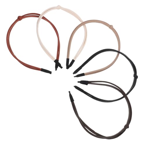 Beaupretty 5 Stück Teiliges Dünner Knoten Haarbänder aus Leder für Mädchen Rutschfestes Haarschmuck Accessoire in Schwarz Karamell und Khaki von Beaupretty