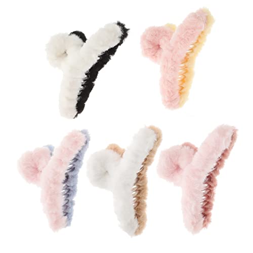Beaupretty 5 Stück Teiliges Flauschige Haarklammern Haarspangen für Damen Nonslip Hair Claw Clips Bunte Haarschmuck für Dickes und Normales Haar Alltag Büro Party Zufällige Zufällige Farbe von Beaupretty