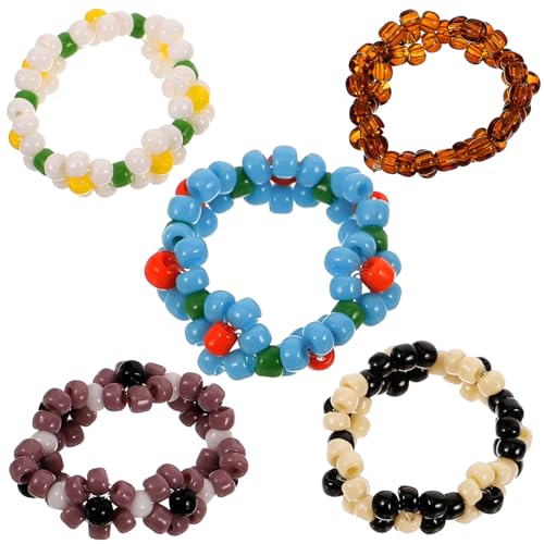 Beaupretty 5 Stück Teiliges Kreative Damen Schmuckringe Bunten Perlen Verstellbare Blumenringe für Geeignet für Weihnachten Geburtstage und Partys Zufällige Farbe Zufällige Farbe von Beaupretty