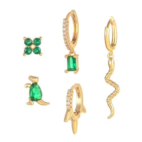 Beaupretty 5 Stück Teiliges Ohrschmuck Grünen Zirkonia Kleine Schlangen Dinosaurier designs Piercing Schmuck für Damen Ohrstecker und Creolen für Mehrere Ohrlöcher Modisch und Elegant von Beaupretty