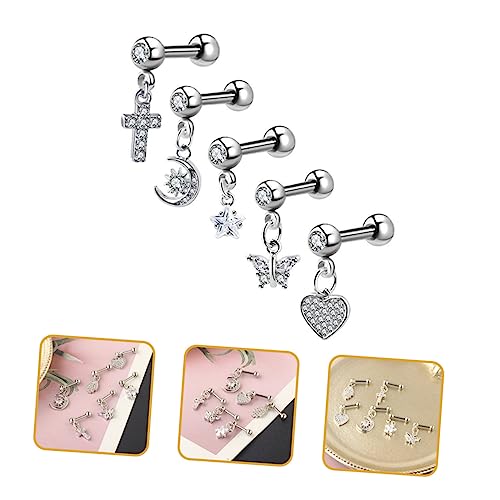 Beaupretty 5 Stück Teiliges Ohrstecker Knorpel Piercing Schmuck Kreuz Mond Stern Schmetterling Herz für Damen Modisch und Vielseitig Kombinierbar von Beaupretty