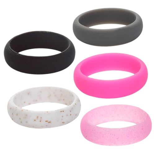 Beaupretty 5 Teiliges Silikon Fingerring Set Lebensmittelecht Dehnbar Modisch mit Glitzer Hautfreundlich Leicht für Männer und Frauen Vielseitig für Alltag Party und von Beaupretty