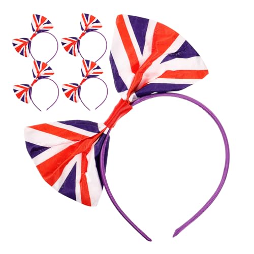 Beaupretty 5st Stirnband Königinnen Jubiläum Von England Stirnbänder Kopfbedeckung Zum 70-jährigen Jubiläum Kopfbedeckung Zeigen Union Jack Haarband Britisch Langer Bogen Satin von Beaupretty