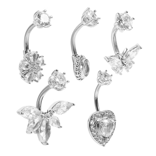 Beaupretty 5stücke Bauchnabelringe Mit Zirkonia Baumelnde Nabelringe Für Damen Dekorativer Bauchnabelschmuck Kleiner Schlenkerpiercing von Beaupretty