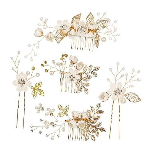 Beaupretty 5st Braut Haarkamm Bräute Stifte Tiaras Hochzeitskopfschmuck Braut- Perle Brautgewand Abschlussball Hochzeit Haarspange Funkelnd Hochzeitsgürtel Kopfbedeckung Weiß von Beaupretty