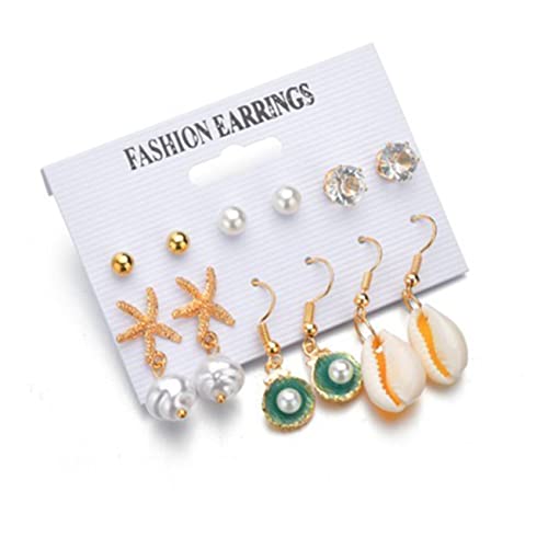 Beaupretty 6 Paare Teiliges Damen Ohrring Set Strandstil mit Muschel Perle und Funkelnden Strasssteinen Zarte Ohrhänger Modischer Schmuck für Alltag und von Beaupretty