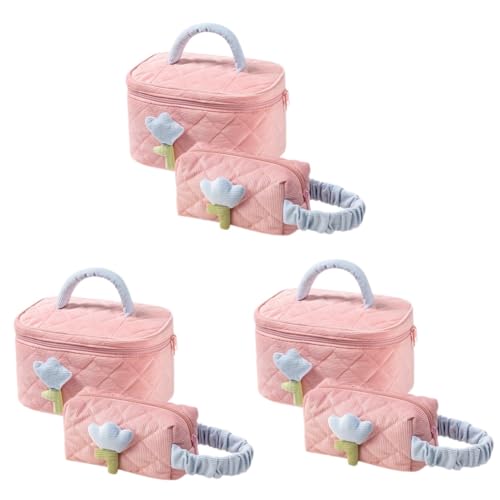 Beaupretty 6 STK Kosmetiktasche Aus Cord Kawaii Schminktasche Schminksets Für Damen Süßer Make-up-Organizer Reise-kulturbeutel Für Damen Schminktäschchen Aus Cord Wäschesack Die Blumen Reisen von Beaupretty