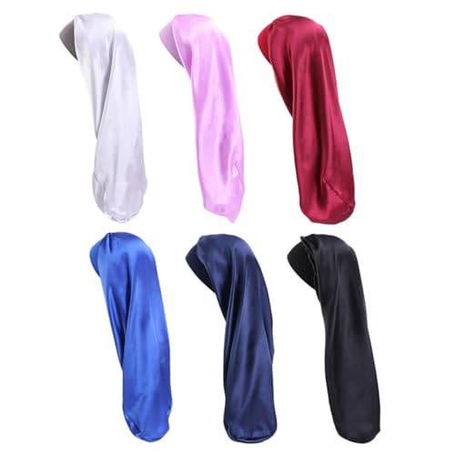 Beaupretty 6stücke Teiliges Elastische Schlafhauben Für Damen Lange Breitere Satin-haarhauben Schwarz Silber Weinrot Helllila Und Schützt Lockiges Haar Vor Und Spliss von Beaupretty