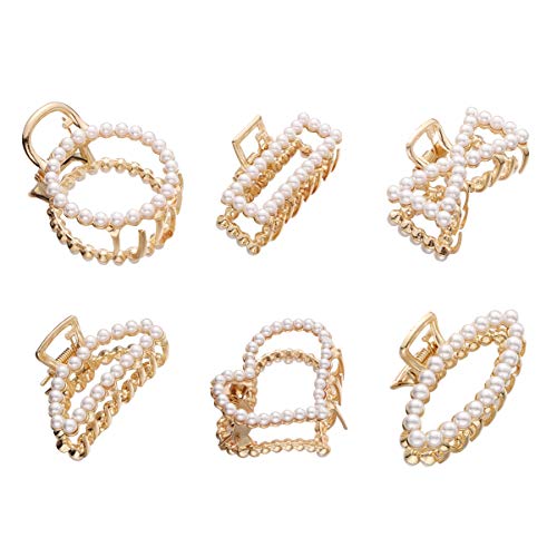 Beaupretty 6 Stück Perlen Kunststoff Kleine Haar Krallen Klammern Aushöhlen Mini Haarspangen Griffe Goldene Linie Clips Haarspangen für Mädchen Dame Frauen Haarschmuck von Beaupretty