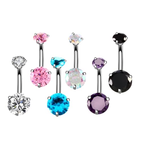 Beaupretty 6 Stück Teiliges Bauchnabelpiercing aus Edelstahl mit Farbigen Zirkonia Kristallen Hautfreundlich Rostfrei Langlebig Modische Bauchnabelringe für Damen für Partys und Alltag von Beaupretty