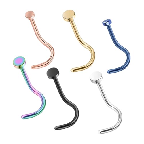 Beaupretty 6 Stück Teiliges Unisex Nasenringe aus Edelstahl Flacher Kopf Modische Nasenpiercing Schrauben in Silber Schwarz Gold Blau Bunt Roségold Hautfreundlicher Schmuck für Damen und von Beaupretty