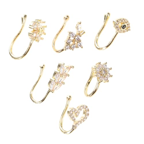 Beaupretty 6 Stück Verstellbare Clip Nasenringe aus Kupfer mit Zirkonia Modische Formen Stern Mond Blume Non Piercing Nasenclip für Damen und Herren Glänzend und Langlebig von Beaupretty