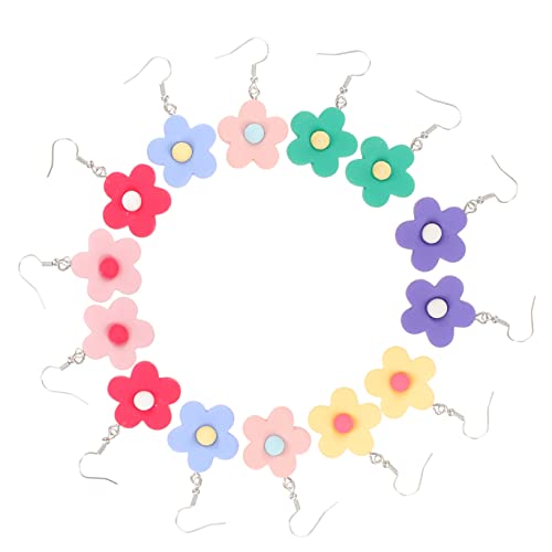Beaupretty 7 Paare Blumenohrringe Farbenfrohe Hängende Ohrstecker für Frauen Stilvolles Ohrschmuck Gelb Rot Grün Blau und Hellpink für Sommer Partys und Besondere Anlässe Zufällige Farbe von Beaupretty
