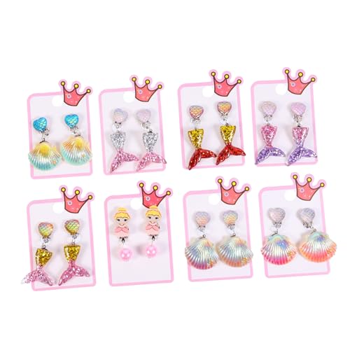 Beaupretty 8 Paare Bunte Ohrringe für Mädchen Niedliche Cartoon Prinzessin Ohrclips aus Komfortabel und Sicher Schmuck Dekoration von Beaupretty