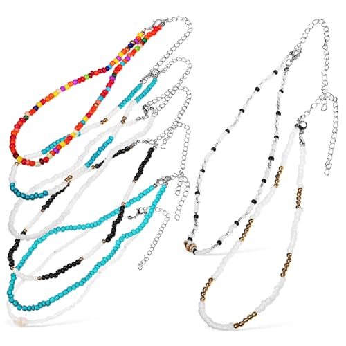 Beaupretty 8 Stück Boho Perlen Choker Halskette Damen Teiliges Bohemian Stil Schmuck mit Bunten Glasperlen Schlüsselbein Kette für Alltag Strand Party und Dating von Beaupretty