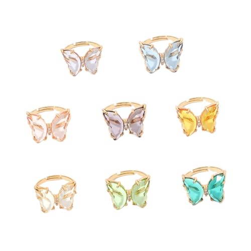 Beaupretty 8 Stück Einstellbare Damenringe Bunte Transparente Schmetterlingsringe Modischer Schmuck für Frauen und Mädchen Täglicher Casual Look Langlebig und Komfortabel aus Legierung von Beaupretty