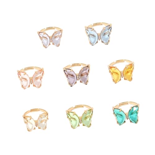 Beaupretty 8 Stück Teiliges Bunte Schmetterling Ringe Damen Verstellbar Leichter Modischer Fingerschmuck Vielseitig Kombinierbar Robust Langlebig für Alltag und Geschenk von Beaupretty