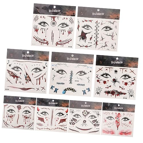 Beaupretty 9 Blätter Halloween Kunstblut-make-up Blutige Tätowierungen Gruselige Gesichtstattoos Gefälschte Blutige Tattoo-aufkleber Narbenaufkleber Importiertes Wasserfilmpapier Wasserdicht von Beaupretty