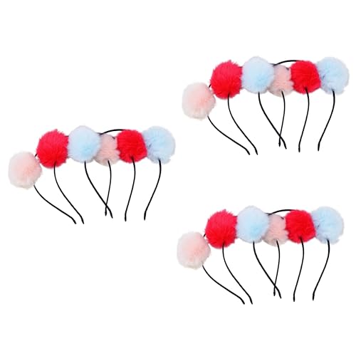 Beaupretty 9 Stk Fuzzy Pom Pom Ball Haarreifen Weihnachtsdekoration Flauschige Kugelhaarschleife Bärenohr Pelz-pom-pom-stirnband Faux Flauschige Kopfbedeckung Bommel Weihnachten Frau Bilden von Beaupretty