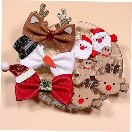 Beaupretty 9 Stück Teiliges Weihnachts Haarclip für Mädchen PU Leder Schleifen Haarklammern mit Rentier und Schneemann Motiven Hautfreundlich Festliche Haarschmuck für Weihnachtsfeier und von Beaupretty