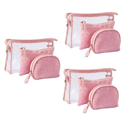 Beaupretty 9 STK Kosmetiktasche Aus Spitze Kulturbeutel Für Damen Reise-Make-up-Organizer Kosmetiktasche Mit Reißverschluss Rosa Kosmetiktasche Spitzen-kit Wäschesack Kosmetika Reisen Bilden von Beaupretty