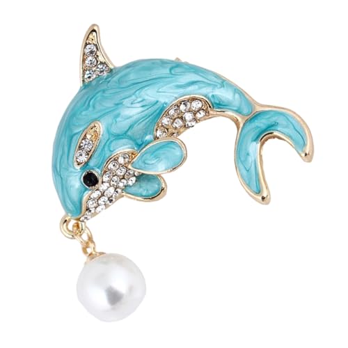 Beaupretty Alloy Damenbrosche Delfin Design mit Blauer Perle Modische Anstecknadel für Kleid Stola und Kleidung Elegantes Schmuckaccessoire für Frauen Langlebig und Fein Verarbeitet von Beaupretty