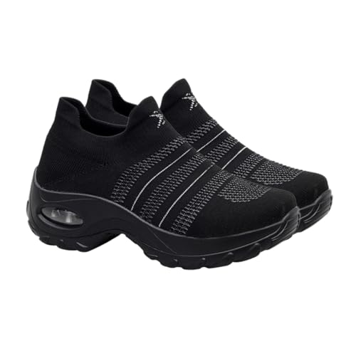 Beaupretty Atmungsaktive Damen Sneakers mit Dicker Rutschfester Sohle Flexible Mesh Sportschuhe für Alltag Training und Walking Leichte Bequeme Freizeitschuhe in Schwarz von Beaupretty
