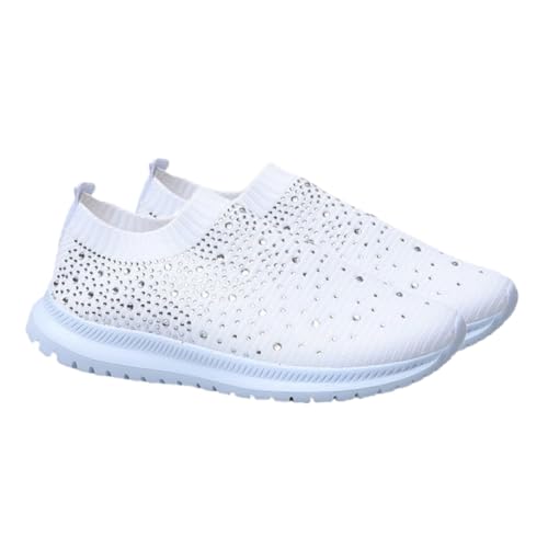 Beaupretty Atmungsaktive Damen Sportschuhe mit Strass Mesh Leichter Textilstoff rutschfeste Sohle Stabilem Absatz Vielseitig für Frühling Sport und Alltag in Weiß von Beaupretty