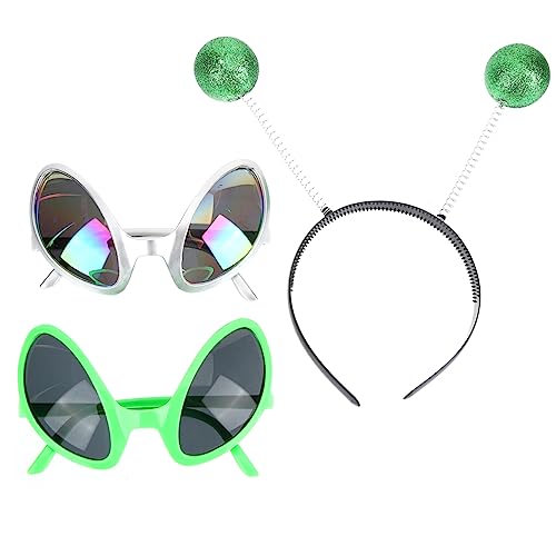 Beaupretty Außerirdischer Kopfband mit Lustiger Brille Teiliges Cosplay Kostümzubehör Grün Silber für Halloween Accessoire von Beaupretty