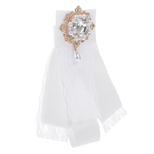 Beaupretty Barockstil Brosche Weiß mit Spitzen-schleife Funkelnden Strasssteinen und Perlen Modisches Kragenaccessoire für Damen Stilvolle Anstecknadel für Besondere Anlässe und Alltag von Beaupretty
