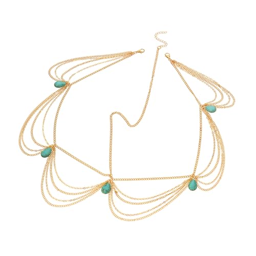 Beaupretty Barockstil Haarreif aus Legierung mit Mehrlagiger Kette und Türkisanhänger Verstellbares Stirnband für Braut und Damen Eleganter Haarschmuck für Hochzeit Geburtstag Festlichkeiten von Beaupretty