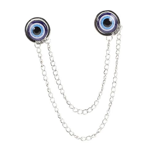 Beaupretty Blaue Augen Brosche Kleidungsklammer aus Modischer Kragenclip mit Kettenanhänger Eleganter Schal Pulloverhalter Vielseitiger Anstecker für Damen und Herren Silber von Beaupretty