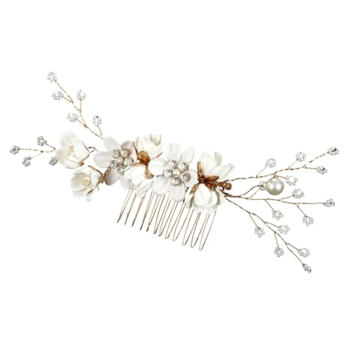 Beaupretty Blumen Haar Kämme Haarkamm Für Damen, Accessoires Für Feines Haar Seitlicher Haarkamm Haarstyling-zubehör Haarkamm Mit Blumenmuster Haarteil Hanfu Metall Weiß Brautjungfer von Beaupretty