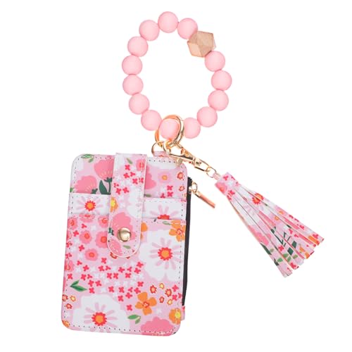 Beaupretty Schlüsselanhänger Mit Geldbörse Und Perlen-Design Kartenhalter Für Damen Mit Blumenmuster Tragbares Armband-geldbörse Für Täglichen Gebrauch Und Reisen von Beaupretty