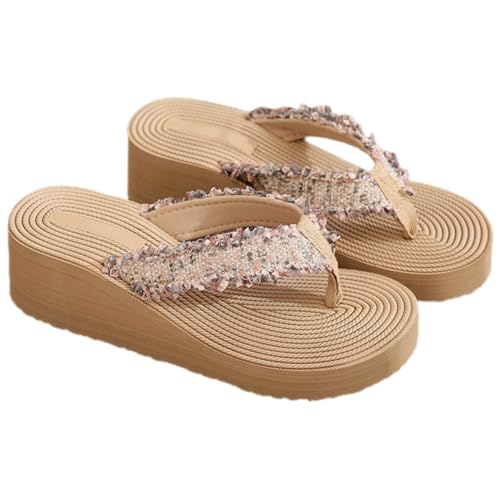 Beaupretty Bohemian Damen Keilsandalen Sommer Schuhe Atmungsaktive Leichte Strand Slipper mit Rustikalem Stil Rutschfeste Sohle Weiches Material Sandaletten für Frauen von Beaupretty