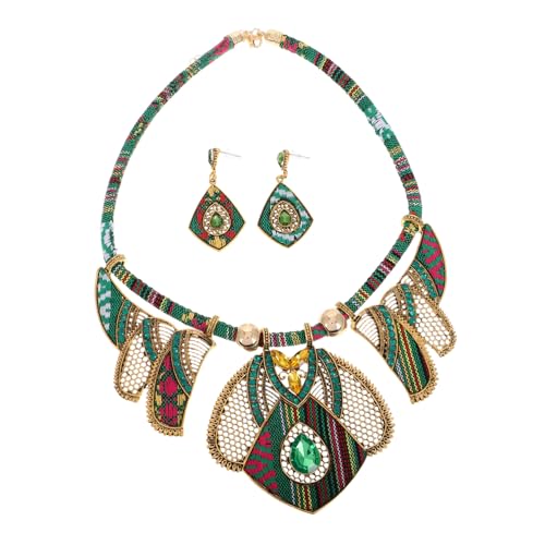 Beaupretty Bohemian Schmuckset Damen Statement Halskette und Ohrringe Ethnisch Stil Schmuckset aus Stoffseil und Legierung für Hochzeit Party Geschenk Geeignet von Beaupretty