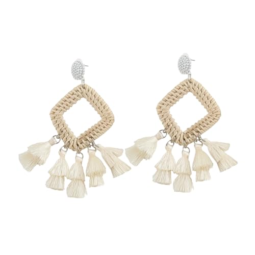 Beaupretty Bohemian Stil Ohrringe Damen Retro Rattan Tassel Ohrhänger Weiß Leicht Langlebig Modischer Ohrschmuck für Alltag und von Beaupretty