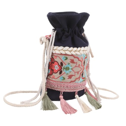 Beaupretty Boho Bucket Bag Damen Umhängetasche Canvas mit Blumenmuster Kordelzug Crossbody Schultertasche Leichtes Langlebiges Material Moderater Stauraum für Alltag und von Beaupretty
