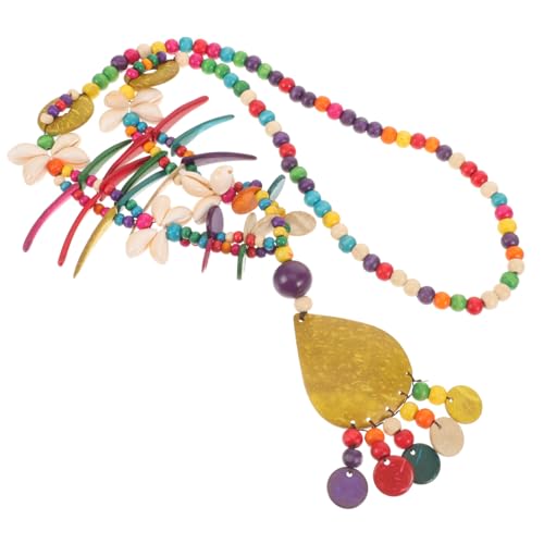 Beaupretty Boho Halskette Damen Langkette aus Kokosnuss Perlen Hawaii Strand Schmuck Statement Kette Frauen Ethno Stil Gelb Allergikerfreundlich von Beaupretty