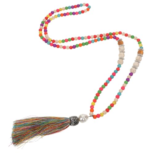 Beaupretty Boho Perlen Halskette mit Bunten Quasten Handgefertigte Lange Pulloverkette Vielseitiger Ethno Schmuck für Damen Farbenfrohes Design für Sommer Strand und Alltag Einzigartiger von Beaupretty