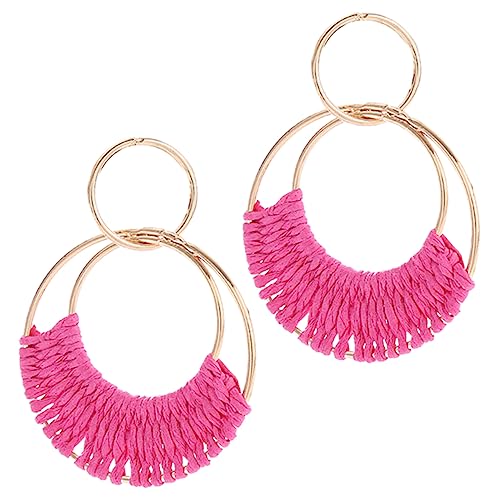 Beaupretty Boho Raffia Ohrringe Creolen Handgefertigt Leicht Geometrisch Sommer Strand Schmuck für Damen Rosa von Beaupretty