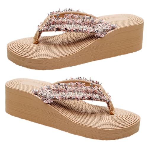 Beaupretty Boho Sandalen Damen Sommer Atmungsaktive Sandalen mit Keilabsatz Rutschfest Leicht und für Strand Outdoor Party und Alltag Sommerschuhe für Frauen von Beaupretty