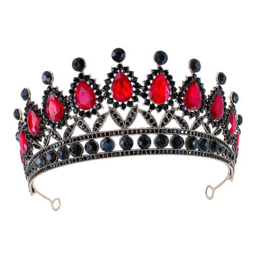 Beaupretty Braut Tiara Dunkle Gothic Krone mit Wassersteinen Eleganter Kopfschmuck für Hochzeit Party und Karneval Verstellbares Stirnband für Damen Schwarz Rote Metallkrone von Beaupretty