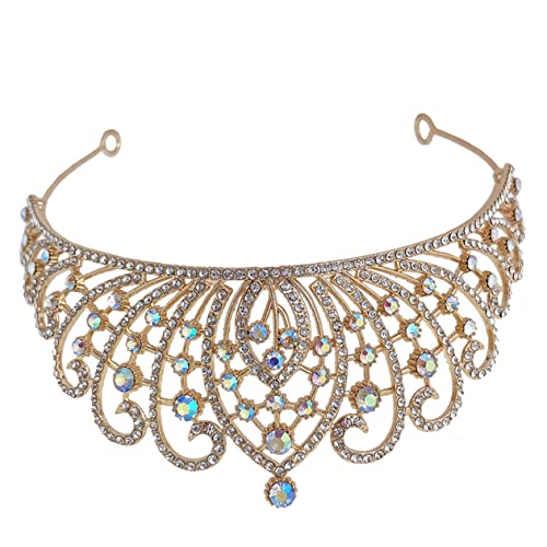 Beaupretty Braut Tiara Krone mit Strasssteinen Barock Design Goldfarbene Legierung Leichter Haarschmuck für Hochzeit Partys und Festliche Anlässe Komfortabel und Sicher Sitzend von Beaupretty