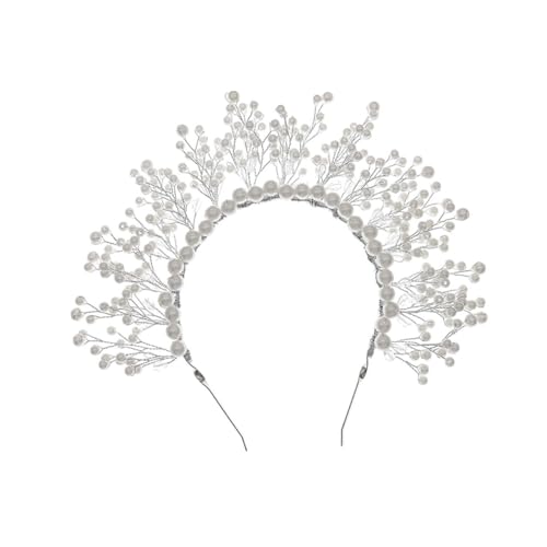 Beaupretty Braut Tiara mit Perlenbesatz Handgefertigte Silber Krone für Hochzeit Leichtes Langlebiges Headpiece Einfach zu Tragen Brautschmuck für Besondere Anlässe von Beaupretty