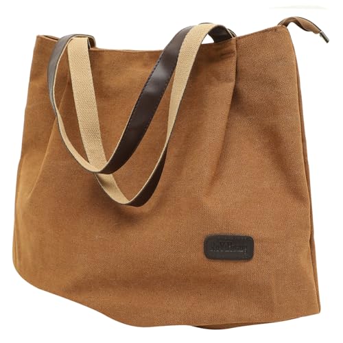 Beaupretty Casual Canvas Handtasche Damen Große Kapazität Stofftasche Tote Bag Schultertasche Alltag Freizeit Shopping Hellbraun von Beaupretty