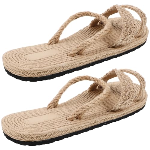 Beaupretty Casual Damen Sandalen mit Gewebter Sohle Flach Atmungsaktiv Leichte Sommer Strandschuhe Modisch und für Strandurlaub und Alltag Beige von Beaupretty